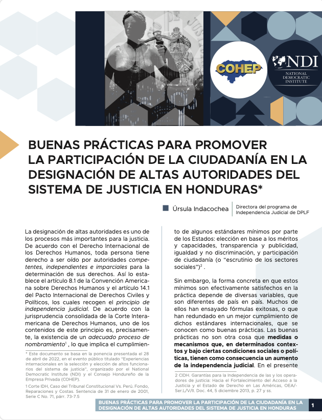 Buenas prácticas para promover la participación de la ciudadanía en la designación de altas autoridades del sistema de justicia en Honduras